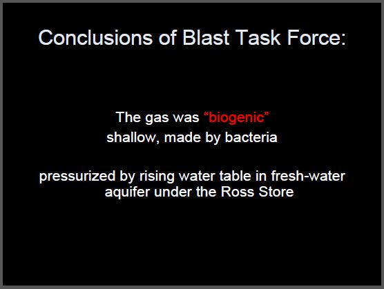 1985 Dress for Less Explosion Task Force blamed Bacteria, rising water table, ignored oil and gas impacts