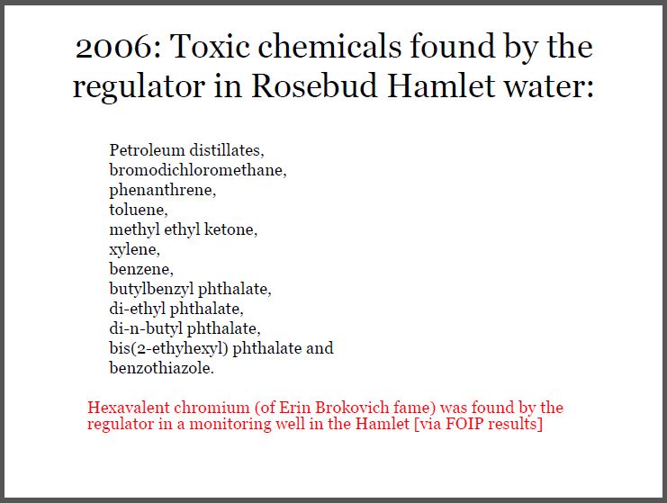 2006 Toxic chemicals found by the regulator in Rosebud Hamlet drinking water