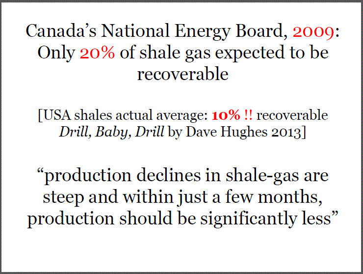 2009 NEB 20 percent shale gas recoverable canada, dave hughes, US data shows only 10 percent