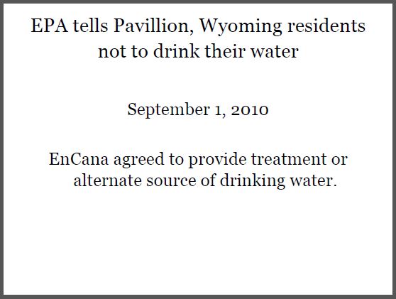 2010 09 01 Dont drink Pavillion's water, Encana agrees to provide alternate water