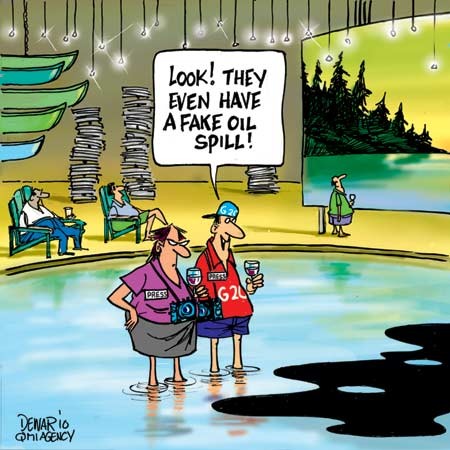 2010 Steve Harper's Fake Lake cartoon, even comes w its own oil spill by Dewar061110