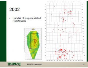 2002 Map Trident Exploration Corp presentation 2010 initial shallow frac'd CBM wells Horseshoe Canyon AB