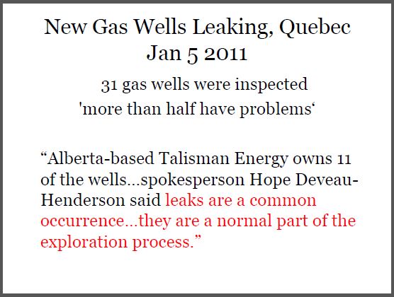 2011 01 05 More than 50 per cent new shale wells leaking in Quebec, Talisman says this is normal