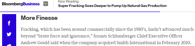 2012 01 11 Bloomberg Business, Andrew Gould, CEO Schlumberger, Fracking 'brute force and ignorance'