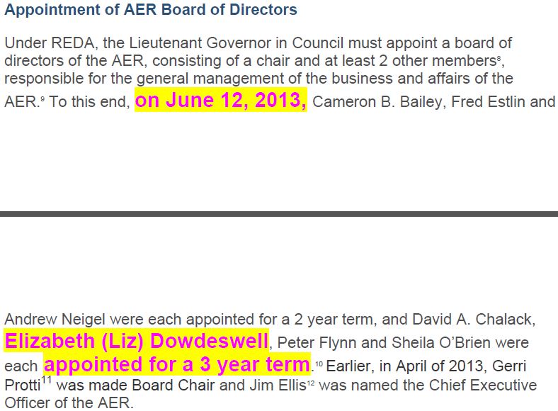 2013 06 12 Elizabeth (Liz) Dowdeswell, President CCA, appointed to AER Board during John Cherry's CCA Frac review