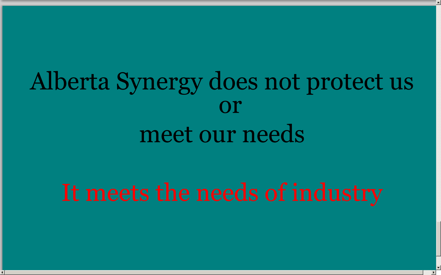 Alberta Synergy protects only industry