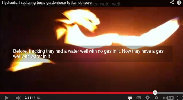2013 Lipsky Flame Thrower News Clip Screen Capture water well with no gas in it to gas well with water in it
