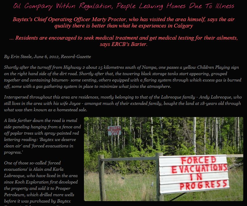 2012 06 06 Forced Evacuations in Progress thanks to Baytex Energy in rural Alberta