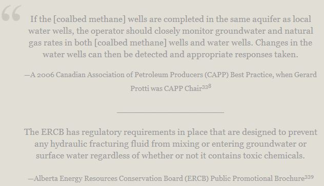 2006 Encana VP Gerard Protti quote when CAPP Chair CBM gas wells frac'd into fresh drinking water supplies require monitoring