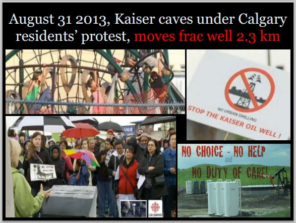 2013 08 31 Kaiser caves moves oil well to be frac'd 2300 metres away from one community in Calgary to another
