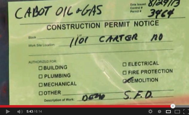 2013 09 04 Cabot Oil & Gas Sautner home demolition permit