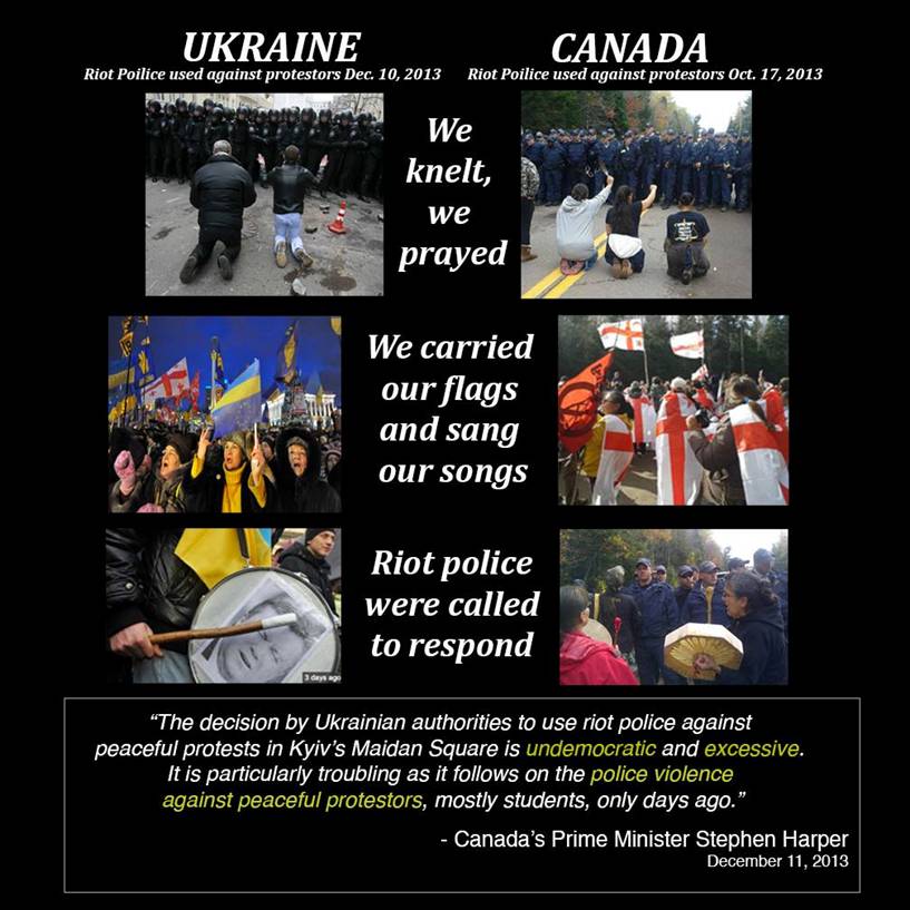 2013 Ukraine and New Brunswick riot police abuse protesters, violate their rights