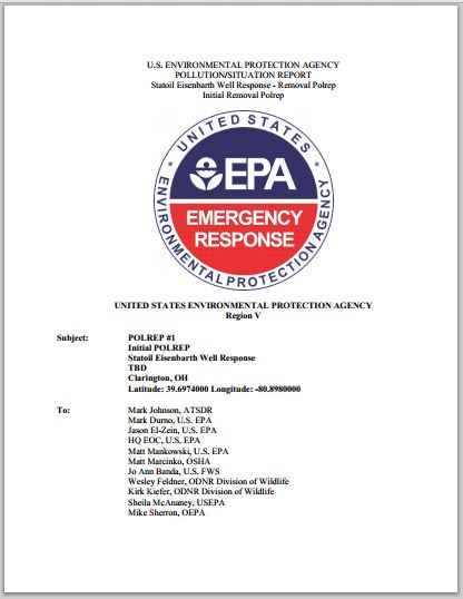 2014 06 29 29 EPA prelim investigation report Statoil Halliburton frac explosion and chemicals ohio