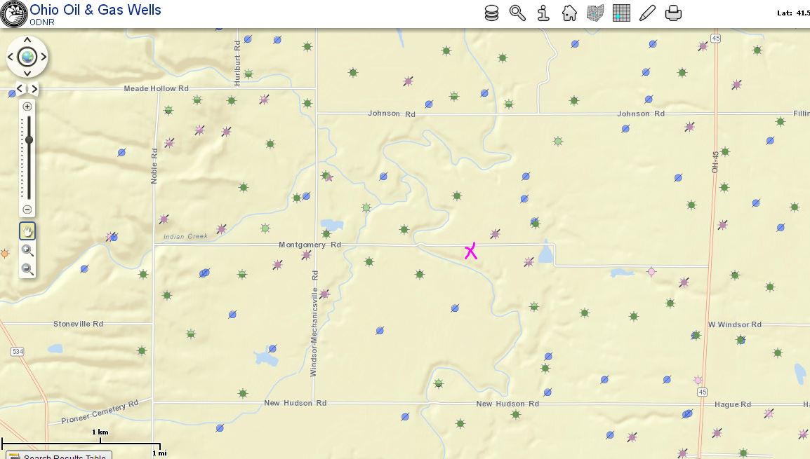 2014 07 18 snap of ohio regulator map of about 35 oil and gas wells within 1 mile around 4033 Montgomery Road natural gas contaminated ww home explosion