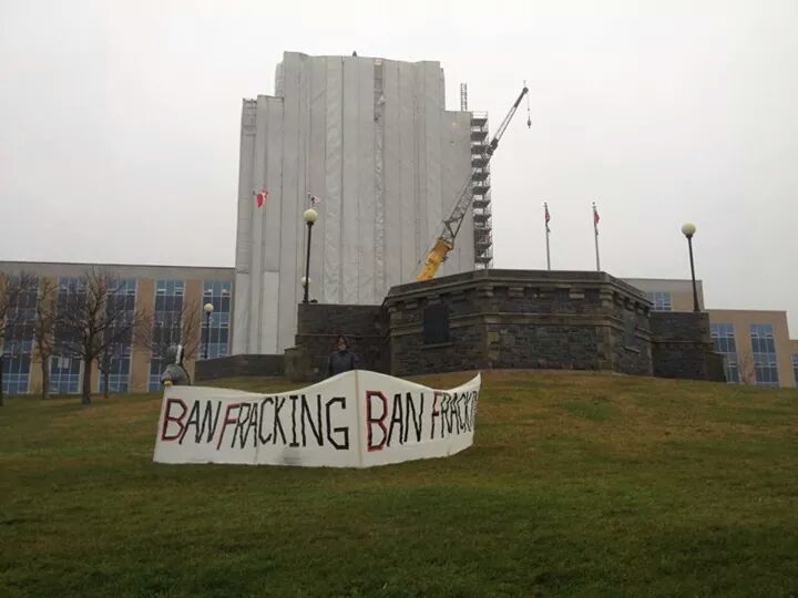 2014 12 02 ban fracing by Social  Justice  Co-op in front confederation bldg St John's Newfoundland