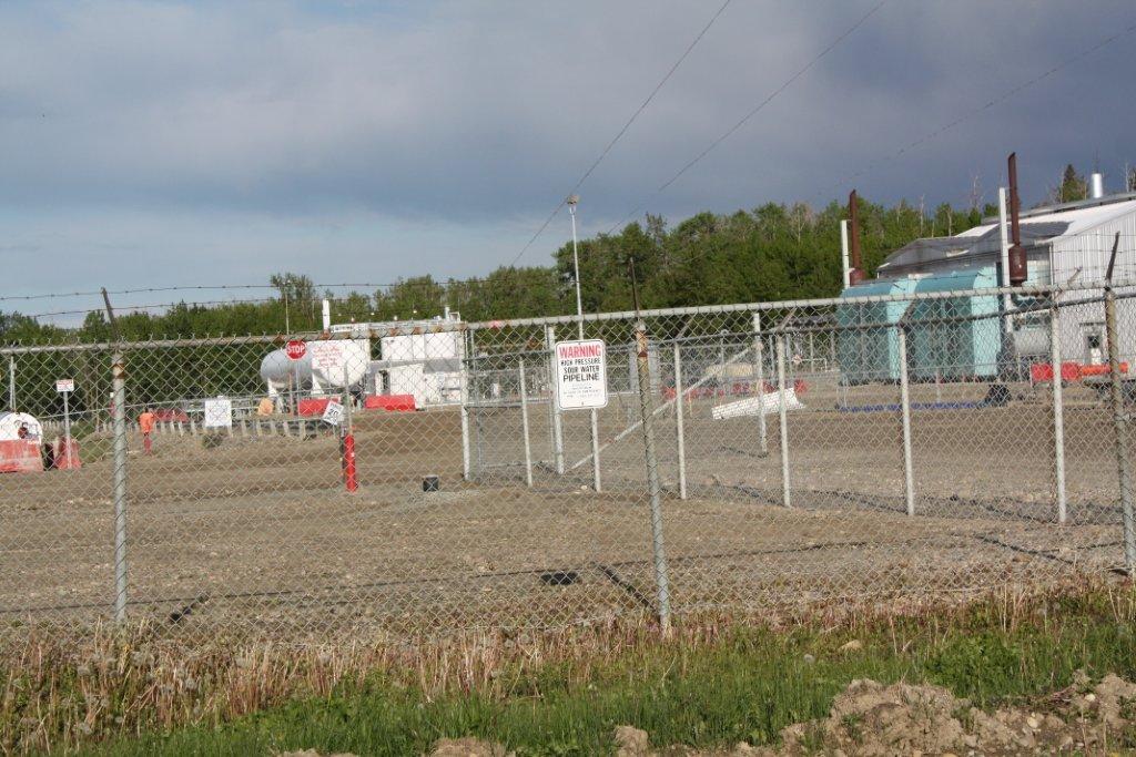 2014 Bonavista South Rosevear Gas Plant. warning sign, high pressure sour water pipeline, 16-11-54-15 W5M, near Edson, Alberta