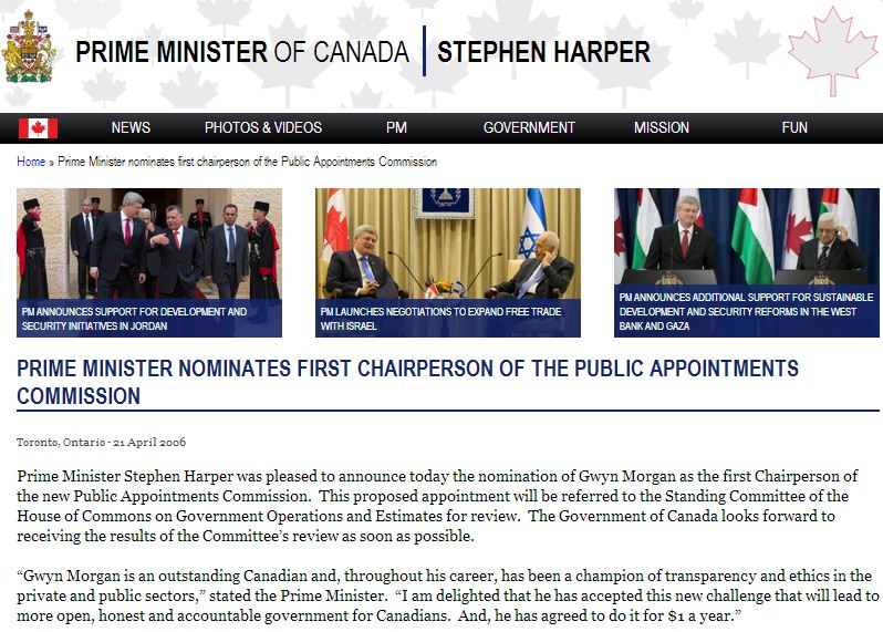 2006 04 21 Prime Minister Harper nominates first chair of the Public Appointments Commission