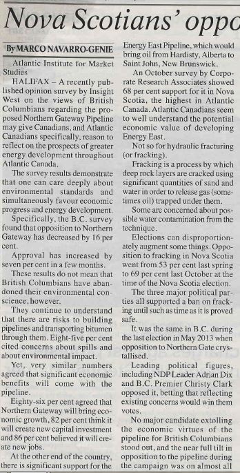 2014 01 07 Opposition to Fracking is Groundless Whitehorse Star Nunmerous lies by Troy Media pg 1