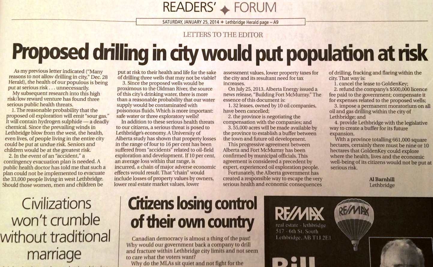 2014 01 25 Proposed drilling in city would put population at risk