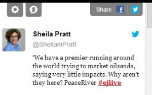 2014 01 29 screen grab edm journal sheila pratt twitter on baytex hearing in peace river