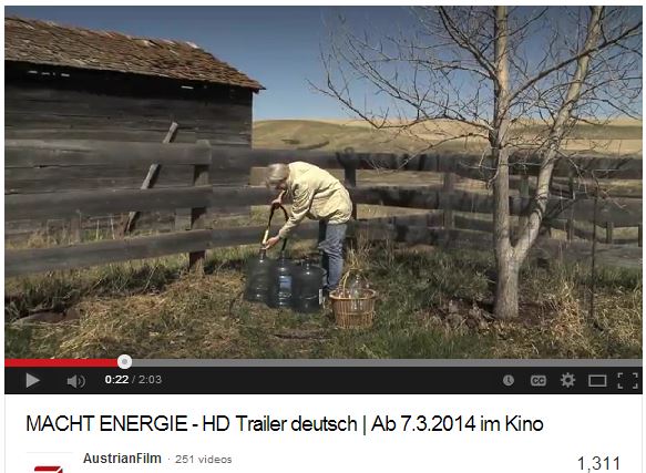 2014 01 Macht Energie trailer screen capture Ernst filling water bottles at Rosebud Alberta