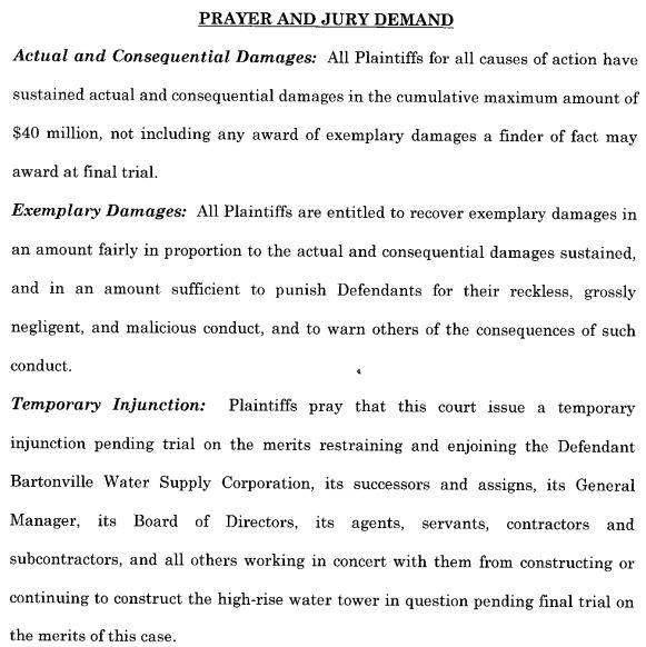 2014 02 20 rex tillerson et al v bartonville water tower Prayer and Jury Demand
