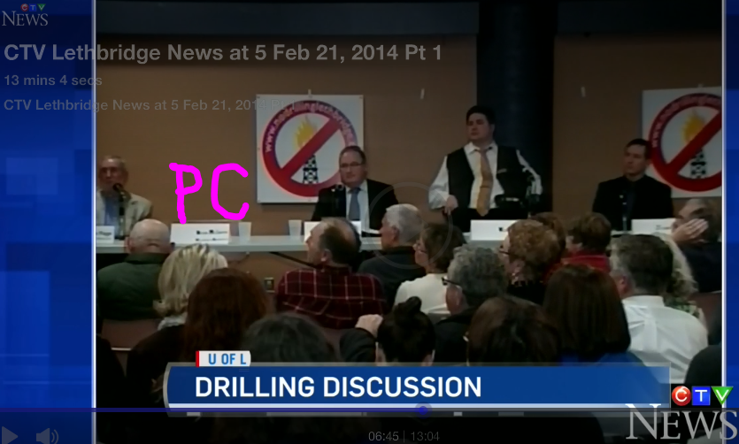 2014 02 21 CTV News at 5 Lethbridge snap showing Energy Minister Diana McQueen's empty seat on the panel PC seat Empty