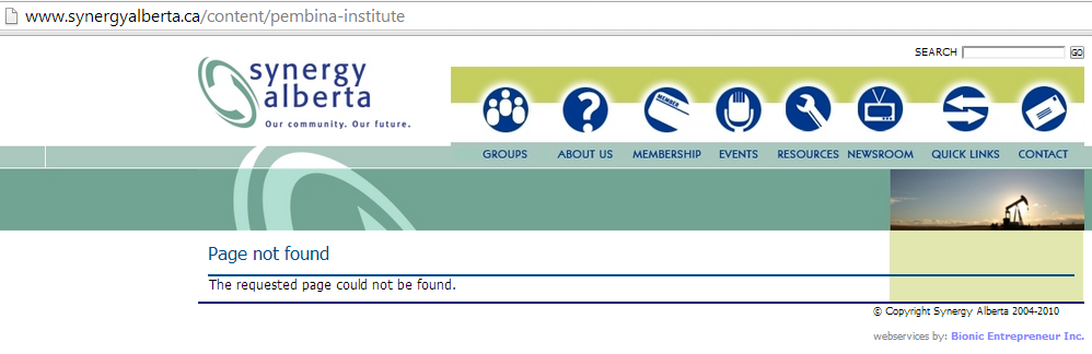 2014 Why did Pembina Institute, after 8 years a Synergy Member, get the instute removed from the Synergy Website