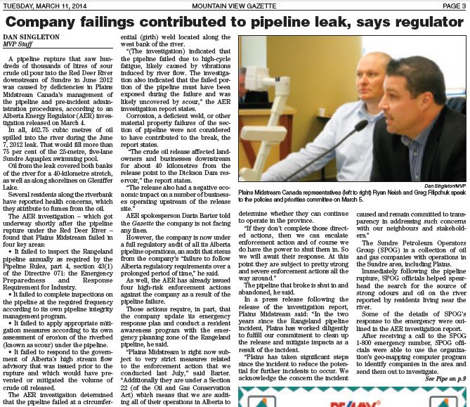 2014 03 11 Plains Midstream Sour Oil Spill Investigation Report released by AER pg 1