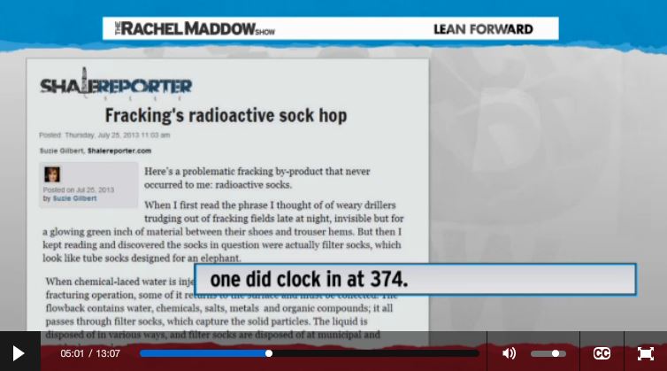 2014 03 14 Radioactive waste illegally dumped in North Dakota Rachel Maddow show Frackings Radioactive Sock Hop one came in at 374 picocuries