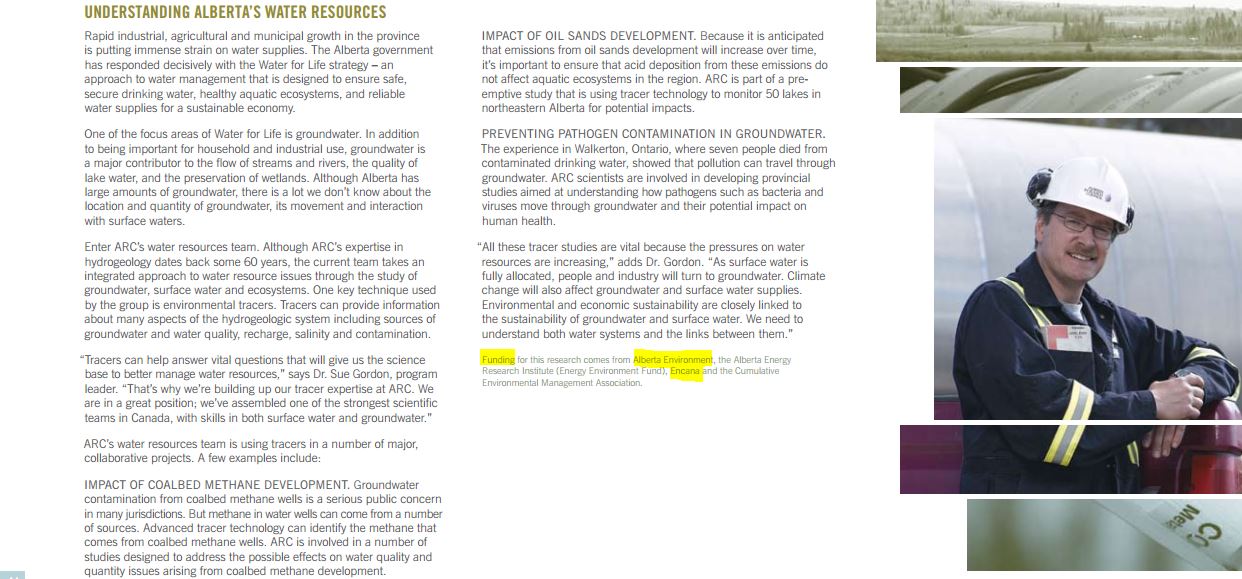 2006 2007 Alberta Research Council getting funding from Alberta Environment and Encana pg 14 from actual annual report
