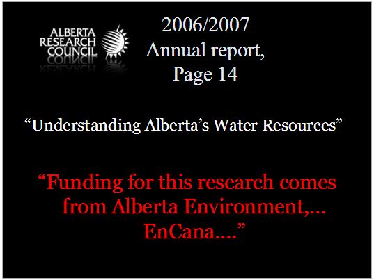 2006 2007 Alberta Research Council getting funding from Alberta Environment and Encana