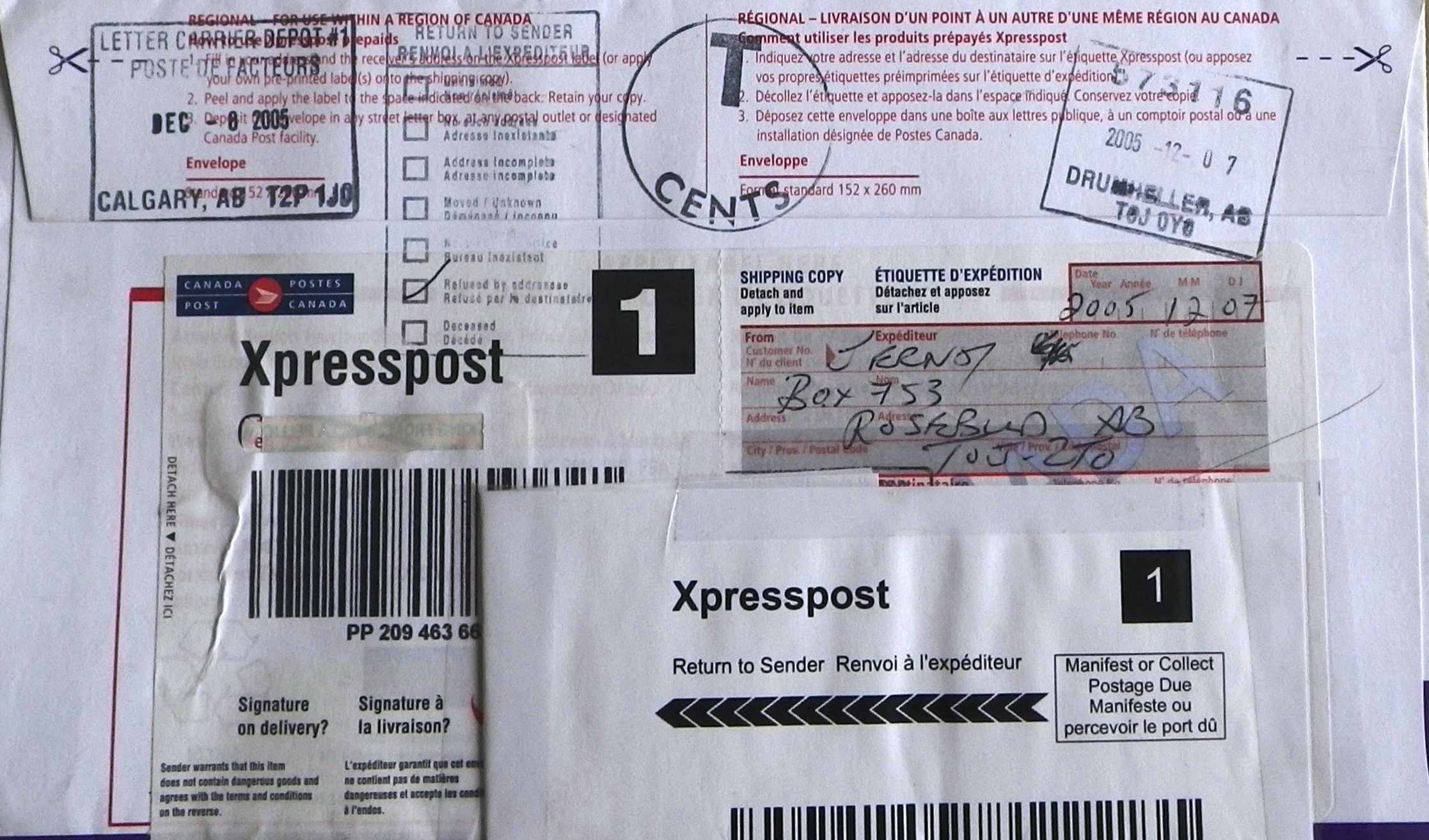 2005 12 back XPRESSPOST stamped refused by addressee contains (EUB) Ernst letter to EUB asking clarication re banishment