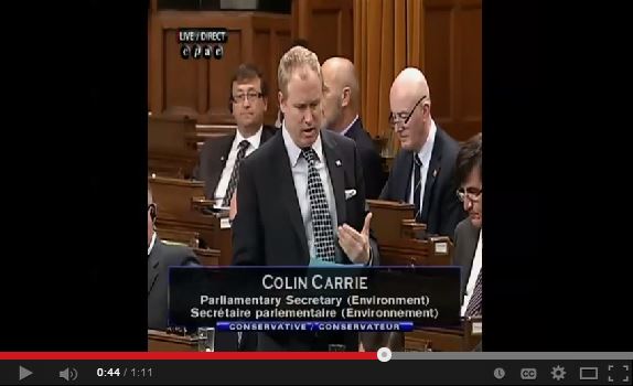 2014 05 01 Colin Carrie Tory Parliamentary Secretary Environment answers JF Fortin questions fracing in Parliament snap