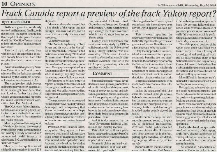 2014 05 13 Fracking Canada Report a preview of the frack Yukon report by Peter Becker snap