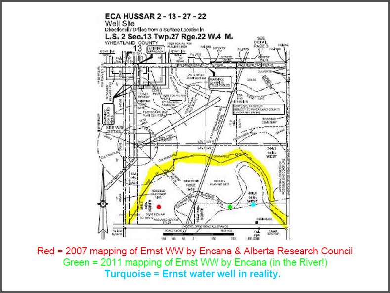 Encana survey 2-13 Directional Drill under Ernst property and Rosebud River, near contaminated water well