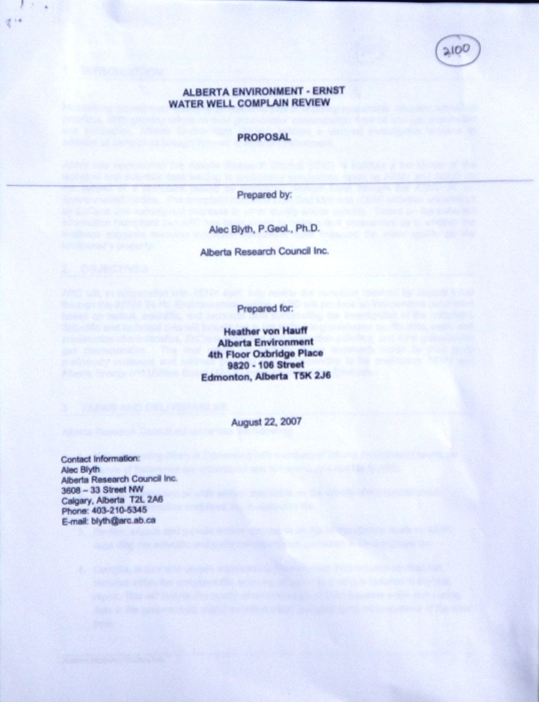 2007 08 22 Ernst water well complaint Review Proposal by Dr Alec Blyth for Alberta Environment