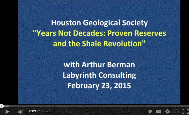 2015 02 23 Arthur Berman to Houston Geological Society, 'years not decades proven reserves and the shale revolution'