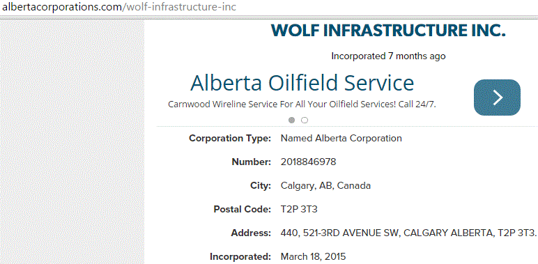 2015 03 18 Wolf Infrastructure Inc. Incorporation date, fishy timing w law-violating Harper Gang likely to be voted out