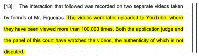 2015 03 30 Court Appeal ruling Figueiras the youtube video, then viewed more than 100,000 times, now over 6200,000