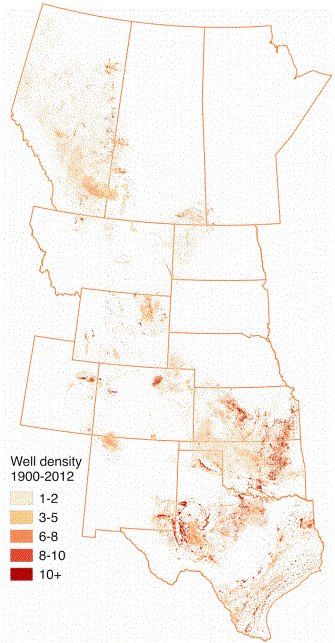 2015 04 24 Well Density Map 1900 2012, Supplemental Materials Allred_et_al_Ecosystem services lost to oil gas in NA