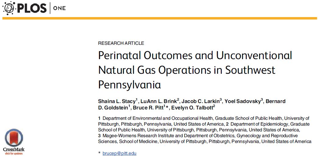 2015 06 03 Stacy et al, Prenatal Outcomes and Unconventional Natural Gas Operations in Southwest Pennsylvania journal.pone snap.