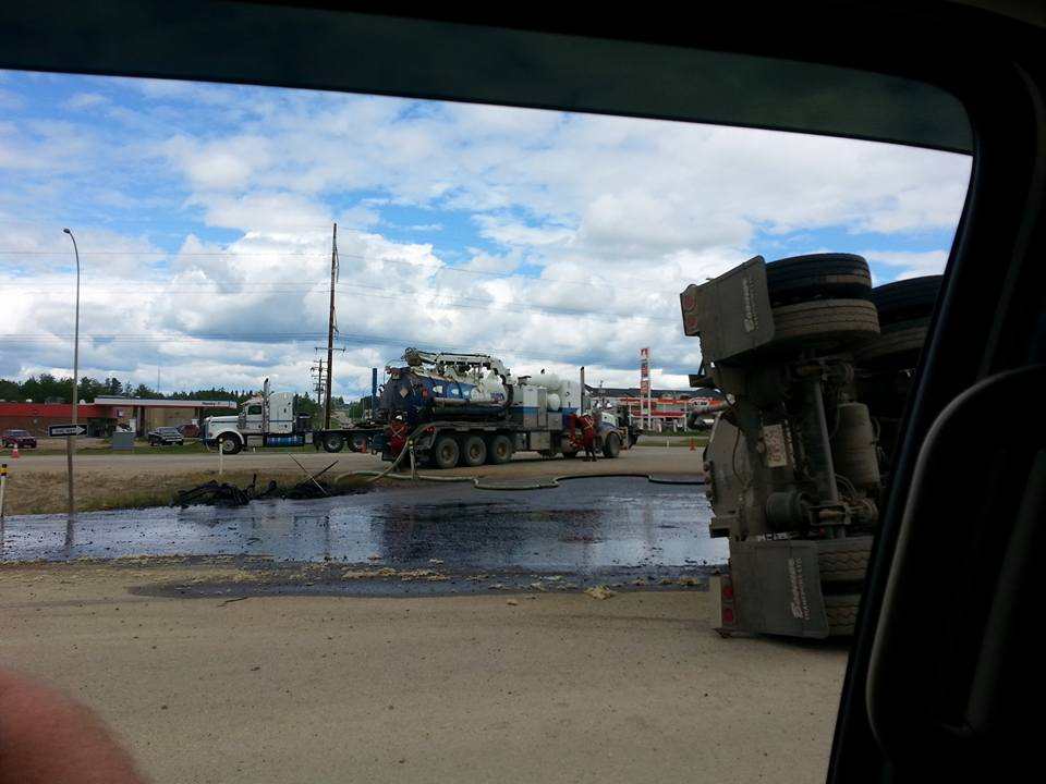 2015 06 In Town of Fox Creek, Alberta frac tanker accident and spill, stone throw to the Fox Creek itself