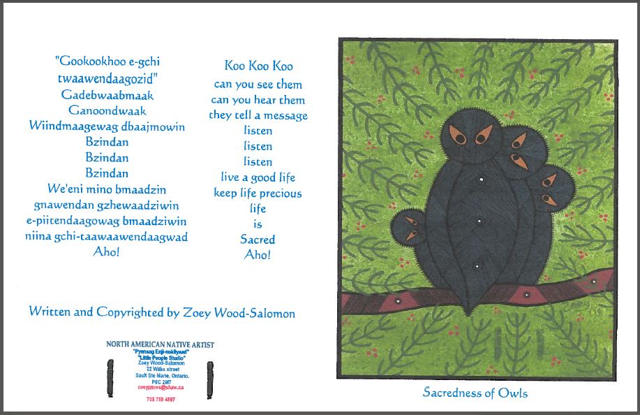 2015 08 10 Sacredness of Owls donation card