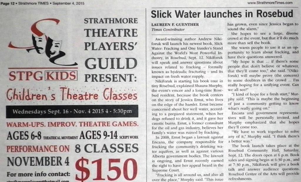 2015 09 04 Slick Water Launches in Rosebud, Strathmore Times