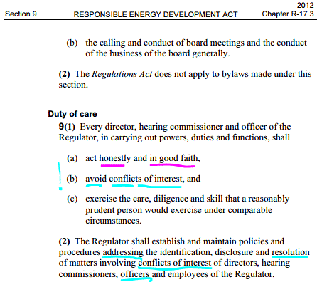 2015 11 08 snap from REDA, Duty of Care, act honestly, in good faith, avoid conflict of interest