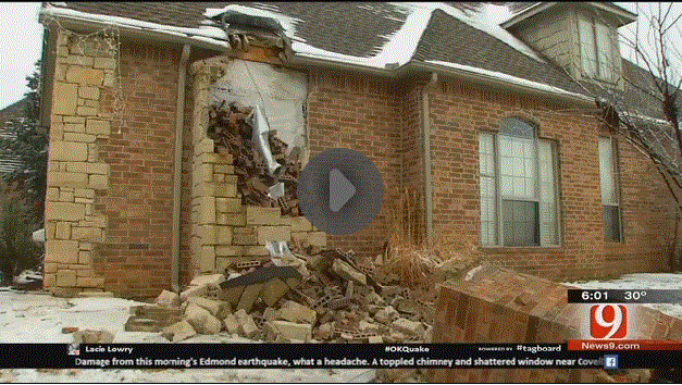 2015 12 29 Edmond earthquake from frac waste injection, home damages, chimney quaked off