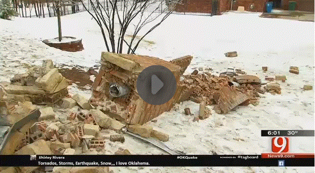 2015 12 29 Edmond earthquake from frac waste injection, home damages, crumbling wall, chimney