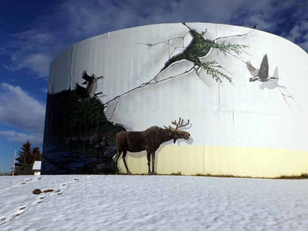 2015 Chevron funded Fox Creek water tower mural, did fracking crack it