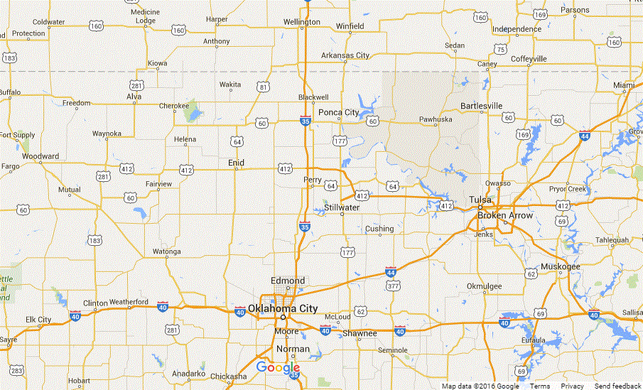 2016 01 04 map Oklahoma City, Perry, Edmond, Tulsa